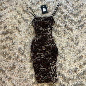 Leopard ruched mesh dress. XS. Light and soft. Thin strap. Very comfy. NWT.